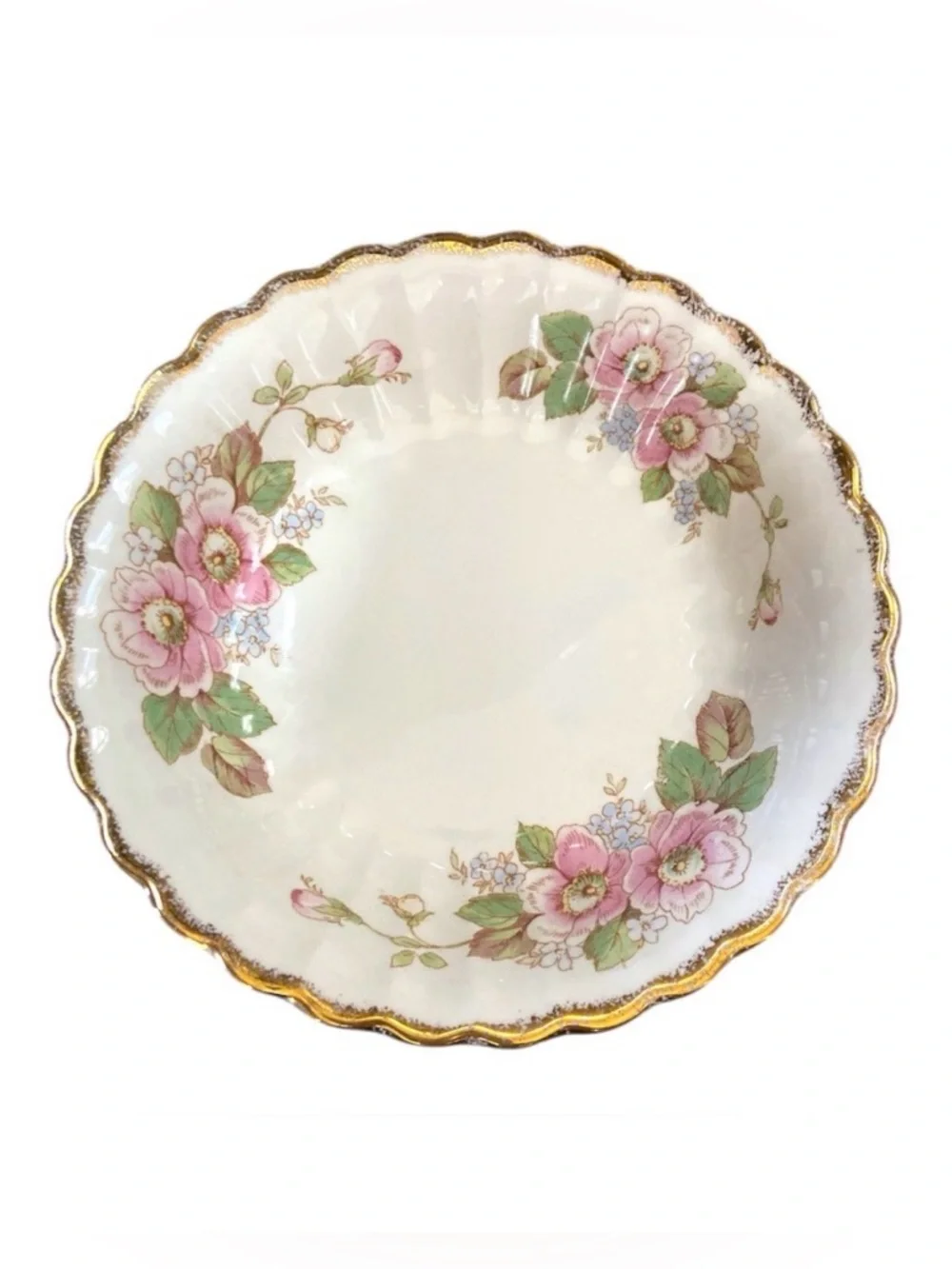 Set of 3 Vintage Limoges China Rose Soup Bowls Pink Blue Floral 22K Gold USA